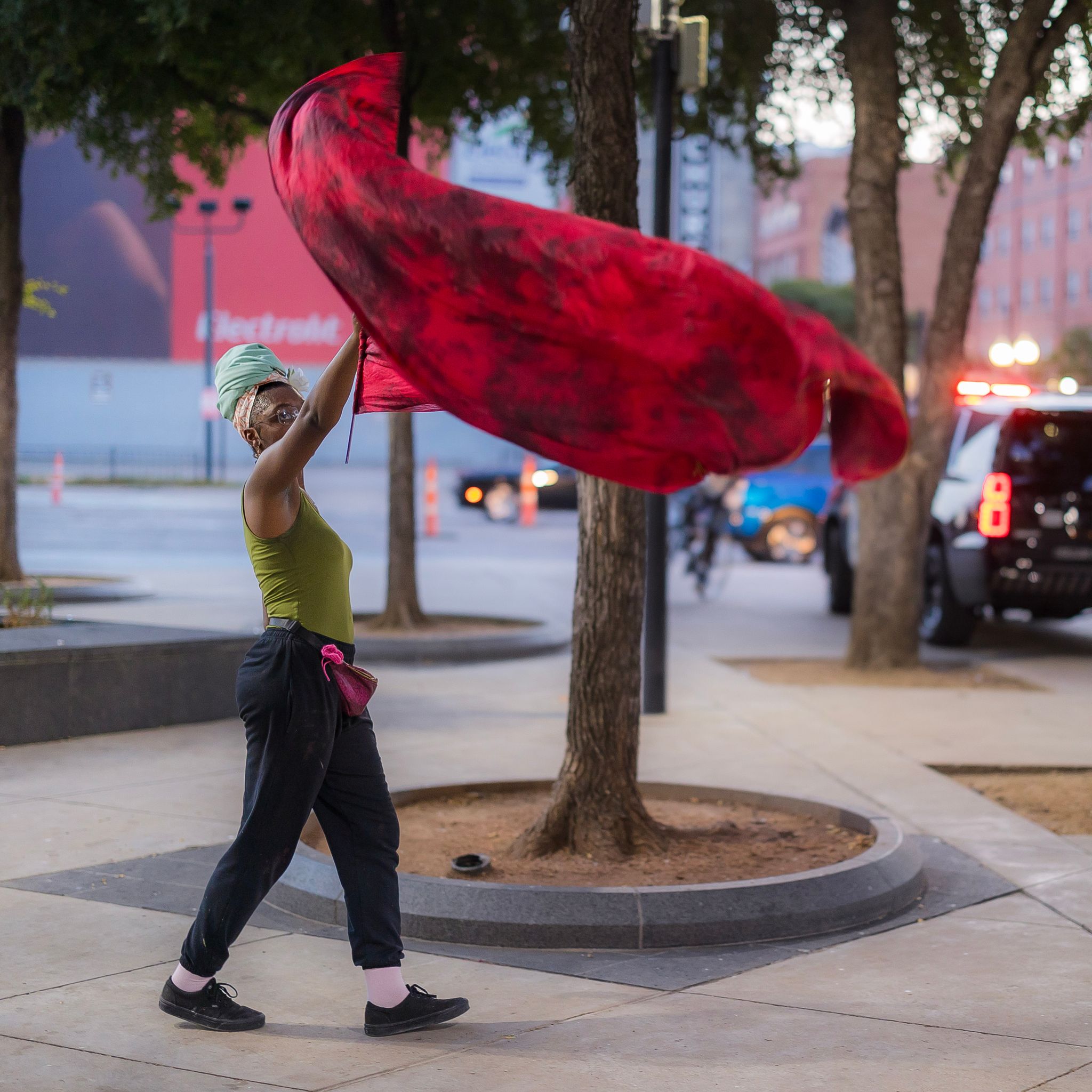 A lady followed her ears to where the music plays - and soon joined in dancing and worshipping