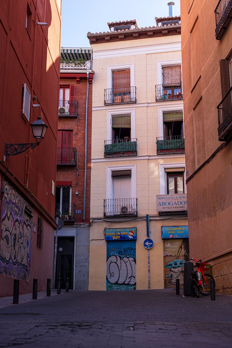 This apartment block marks the end of La Calle de los Libreros (The Street of the Booksellers) in Madrid. The bookstores from which this street receives its name are no longer here but one gem of a store still remains