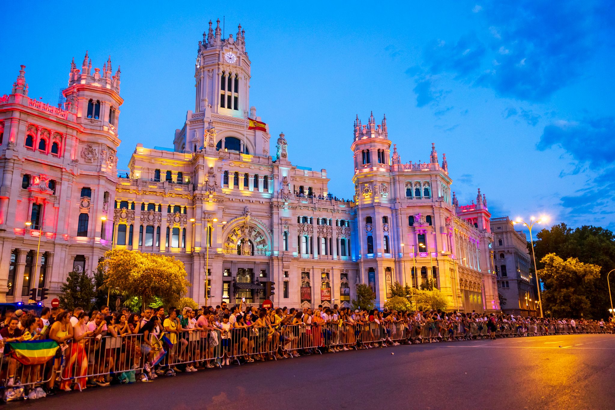 Pride Parade (Orgullo) in Madrid, with the Bank of Spain (?) as the backdrop